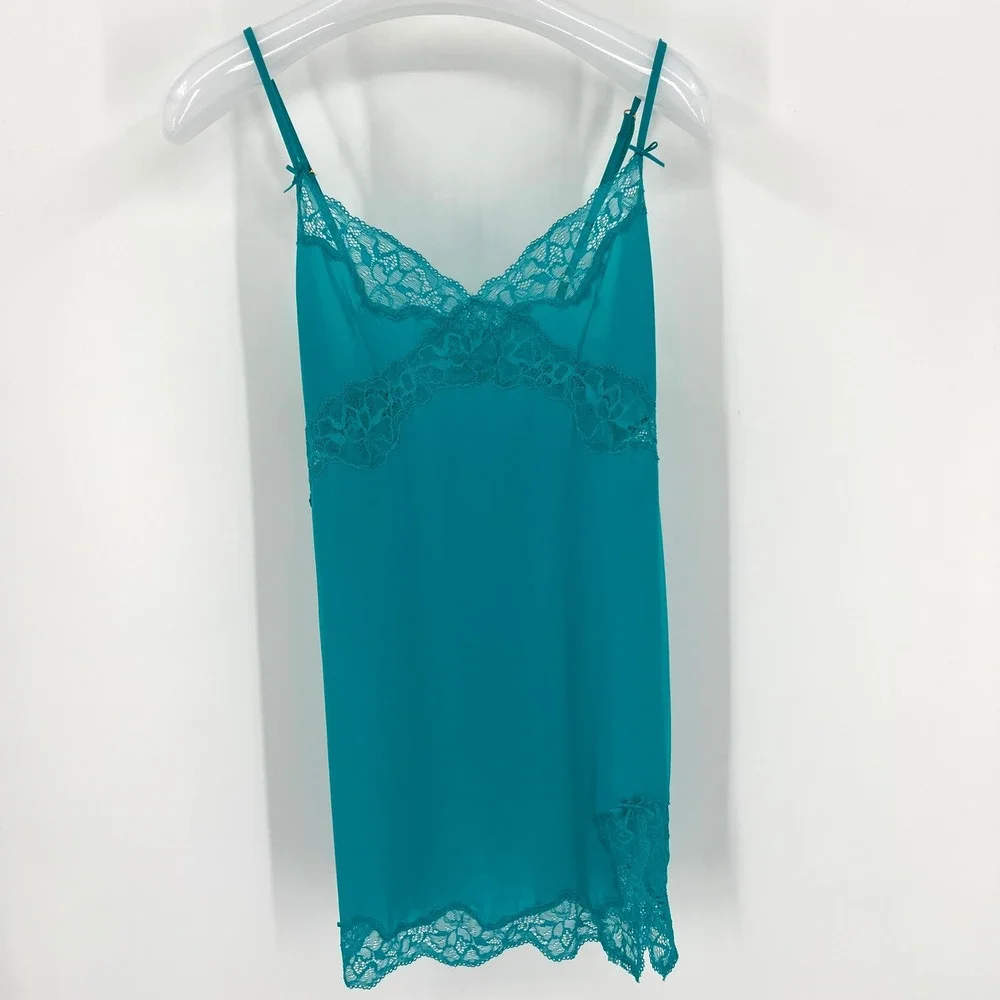 Victoria's Secret Teal Blue Green Slip Lace Size M Sexy‎ Coquette